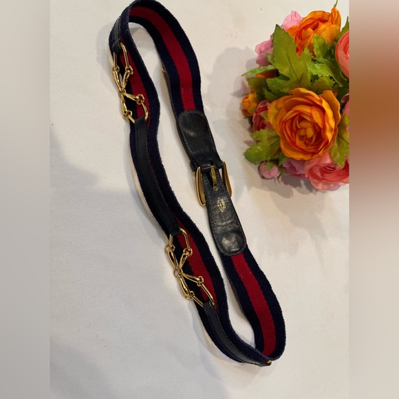 Authentic Gucci Elegant Dark Blue & Gold Women's Belt - Picture 1 of 12